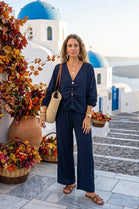 BUTTON FRONT RUCHED TOP LOUNGE SET