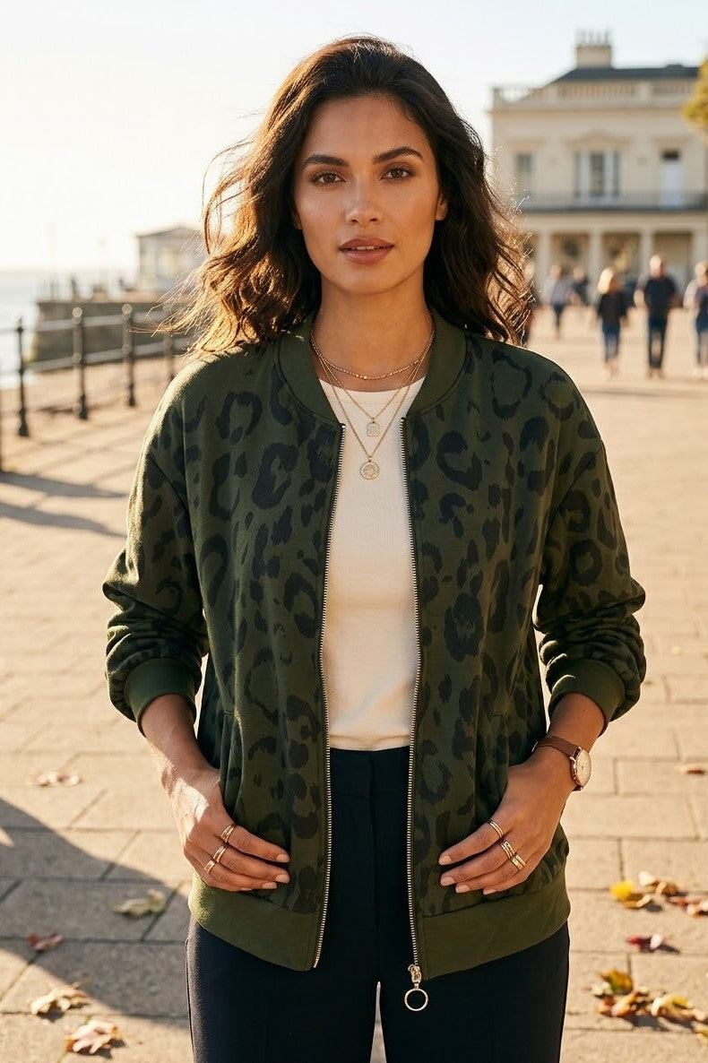 LEOPARD ZIP-UP BOMBER JACKET