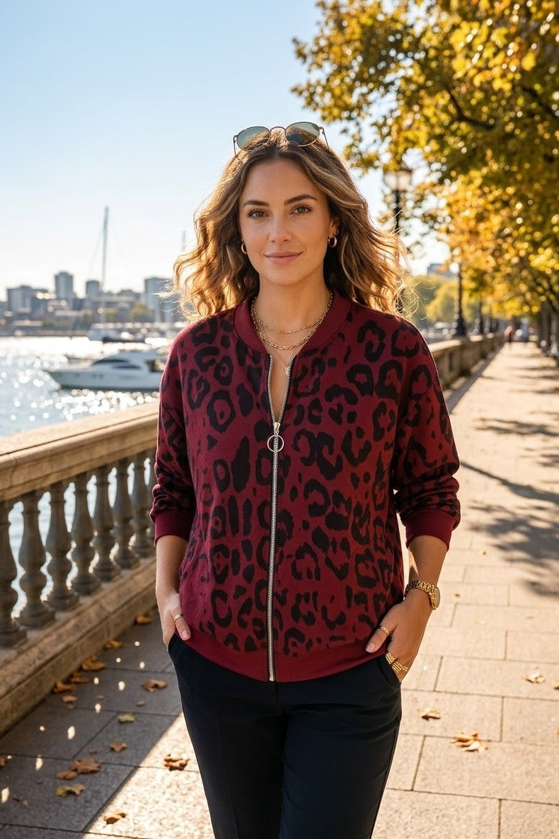 LEOPARD ZIP-UP BOMBER JACKET