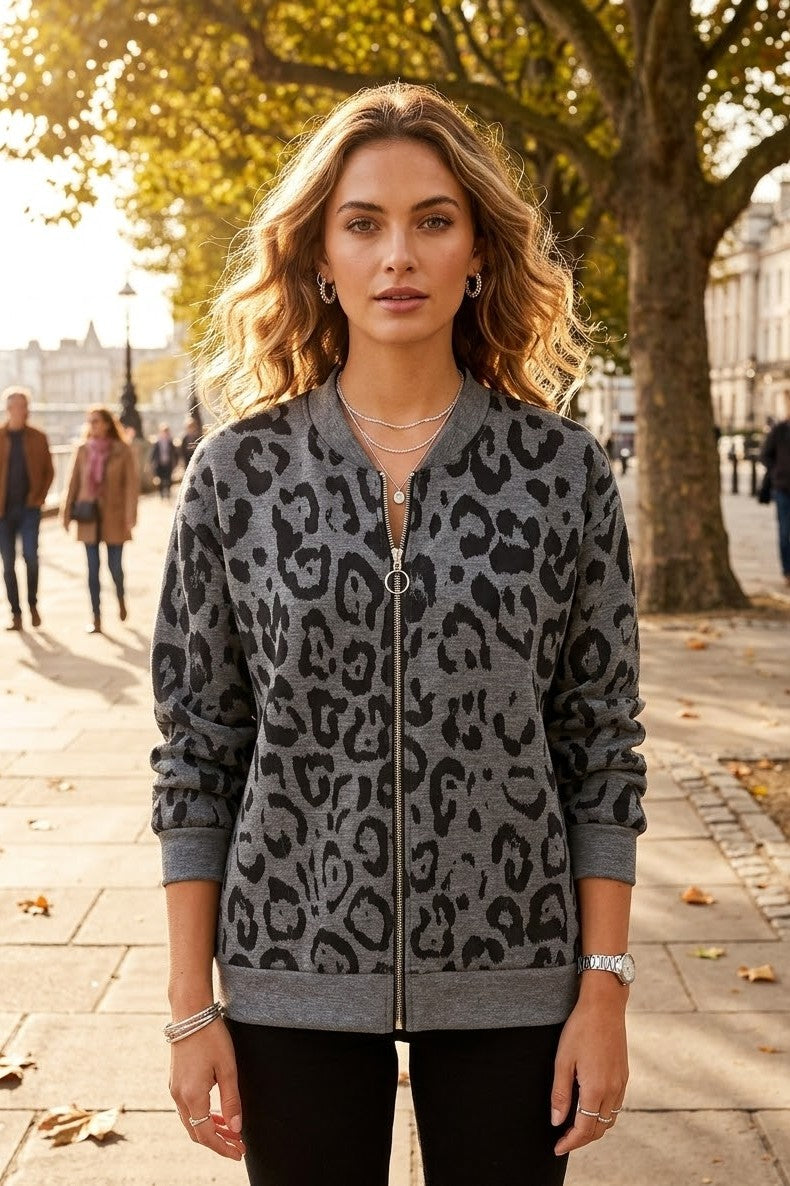 LEOPARD ZIP-UP BOMBER JACKET