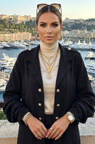 RUCHED SLEEVE GOLD BUTTON BLAZER
