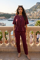 DRAWSTRING PEPLUM TOP LOUNGE SET
