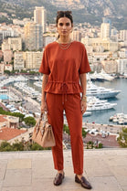 DRAWSTRING PEPLUM TOP LOUNGE SET