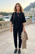 DRAWSTRING PEPLUM TOP LOUNGE SET