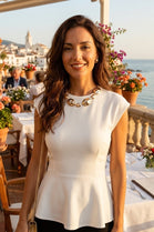 GOLD BEADS NECKLINE PEPLUM KNIT TOP