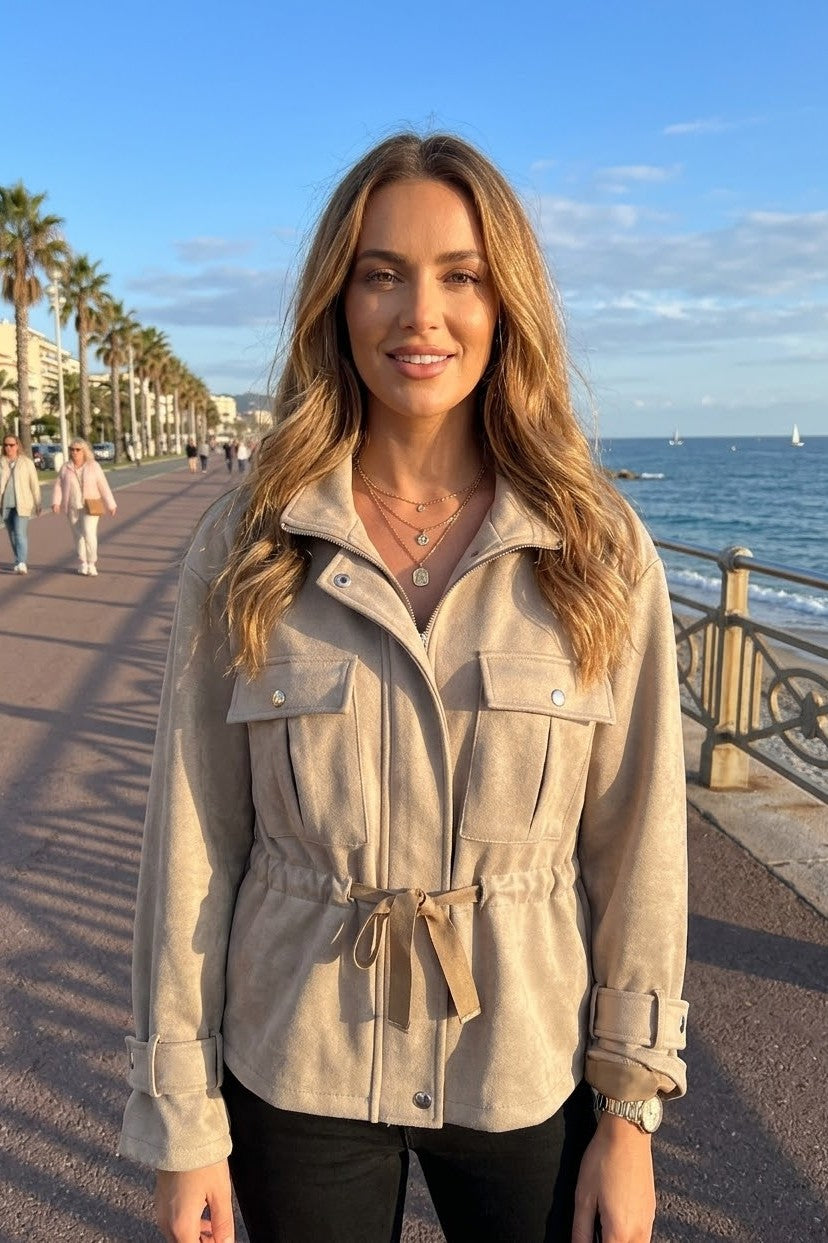 FAUX SUEDE TIE-WAIST JACKET