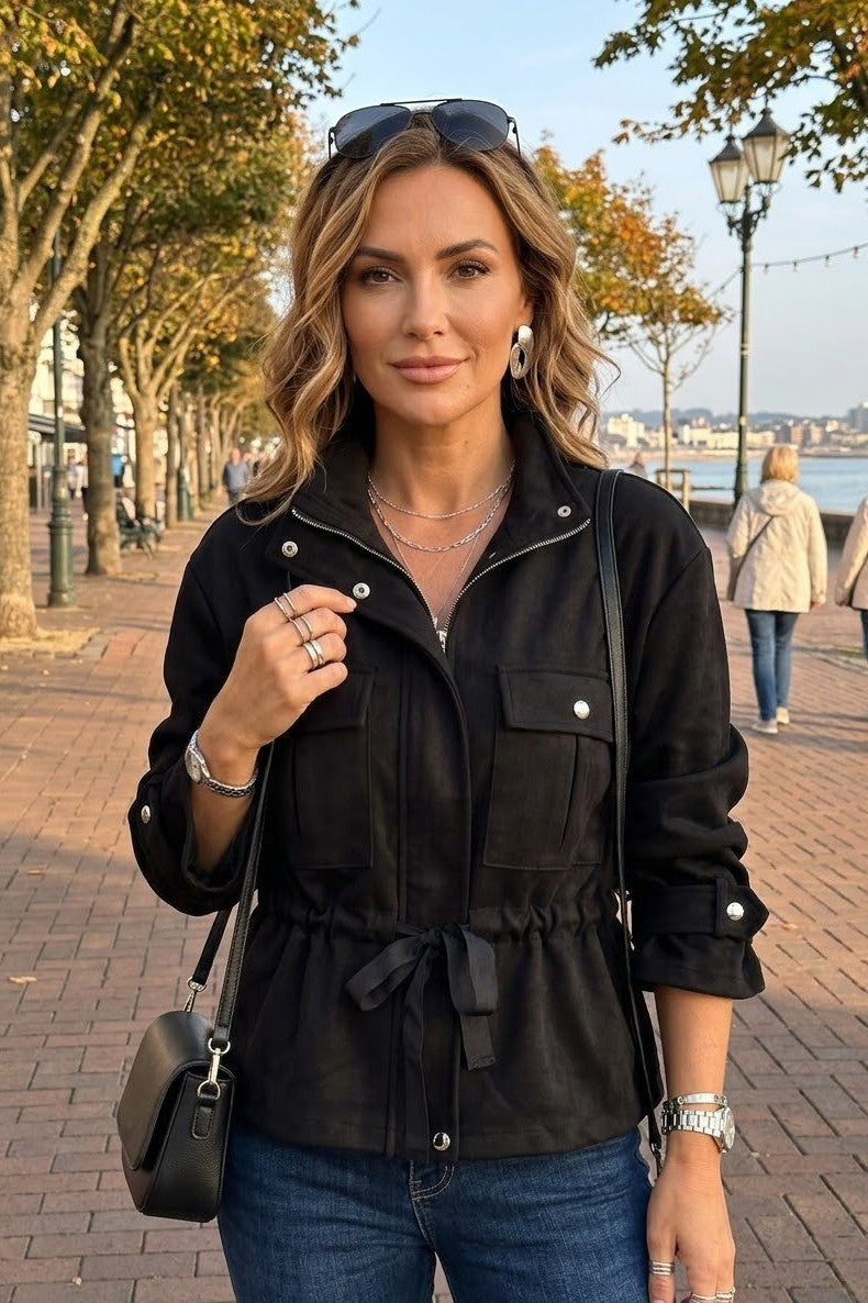 FAUX SUEDE TIE-WAIST JACKET