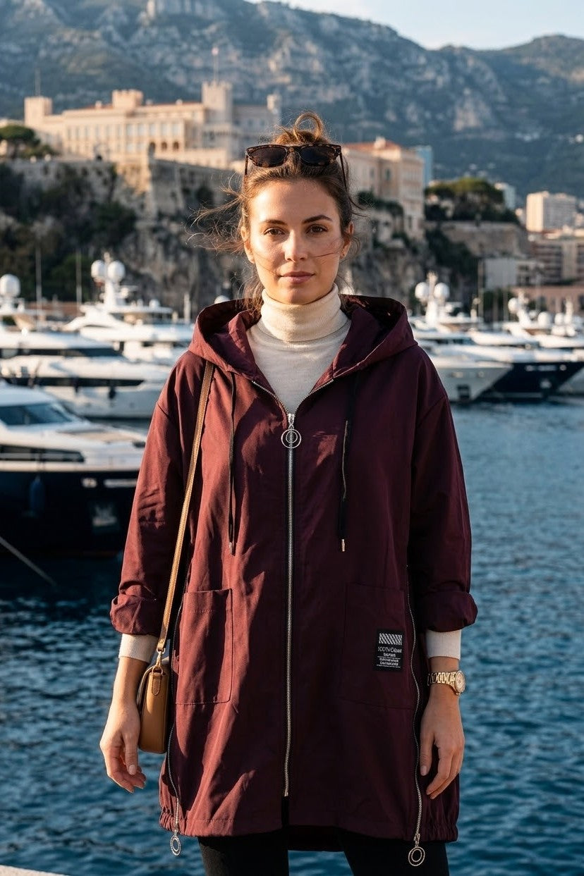 POCKET ZIP-UP STRING HOODIE RAIN COAT