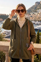 POCKET ZIP-UP STRING HOODIE RAIN COAT