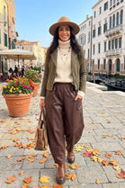 ELATICATED BARREL PU TROUSER