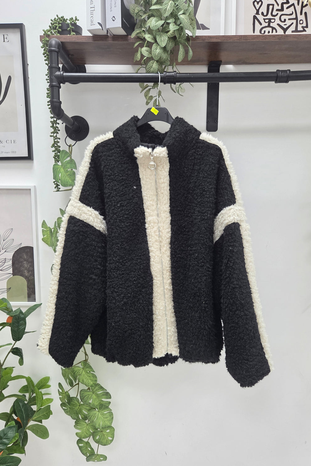 TEDDY FLEECE ZIP-UP COLOUR-BLOCK JACKET