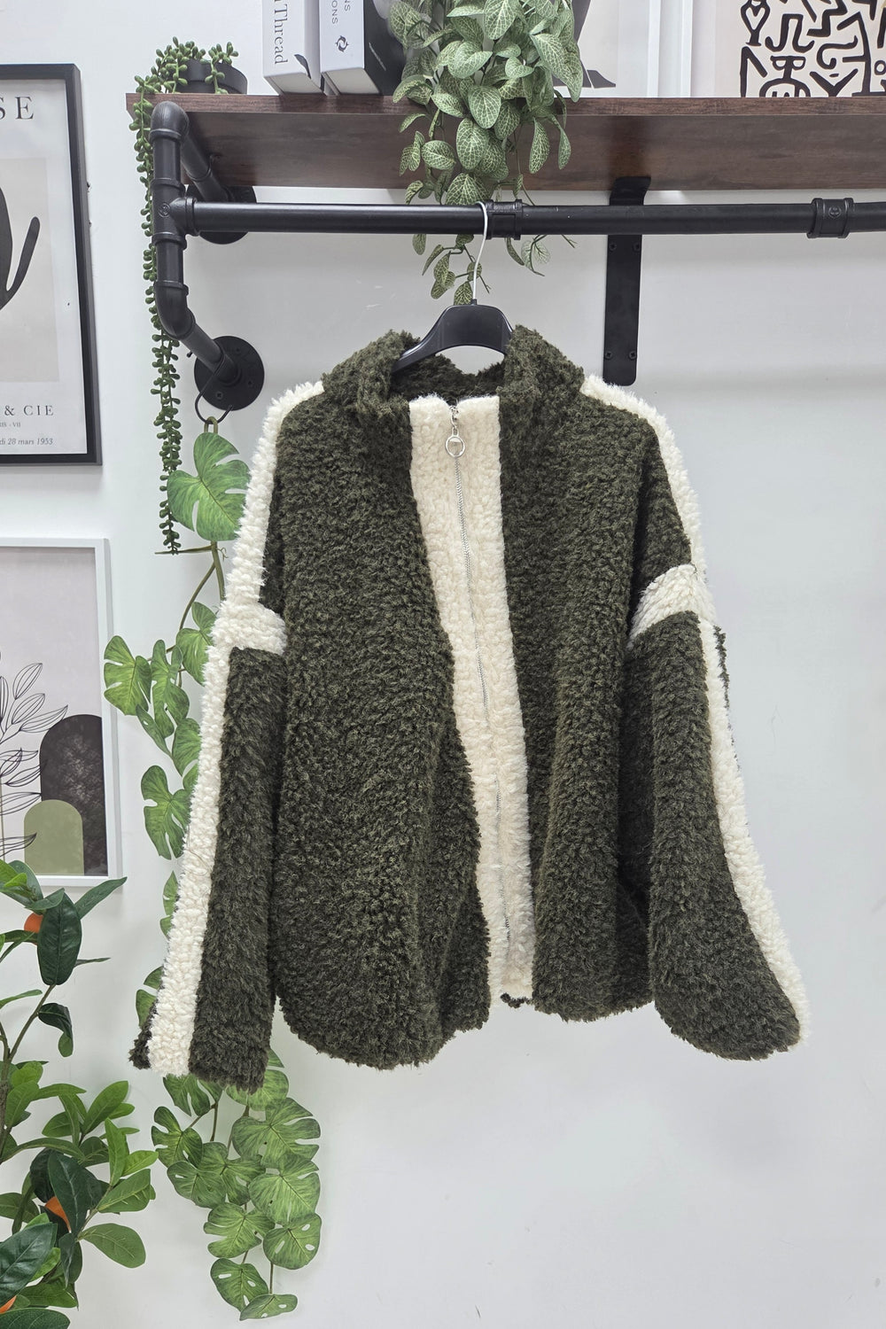 TEDDY FLEECE ZIP-UP COLOUR-BLOCK JACKET
