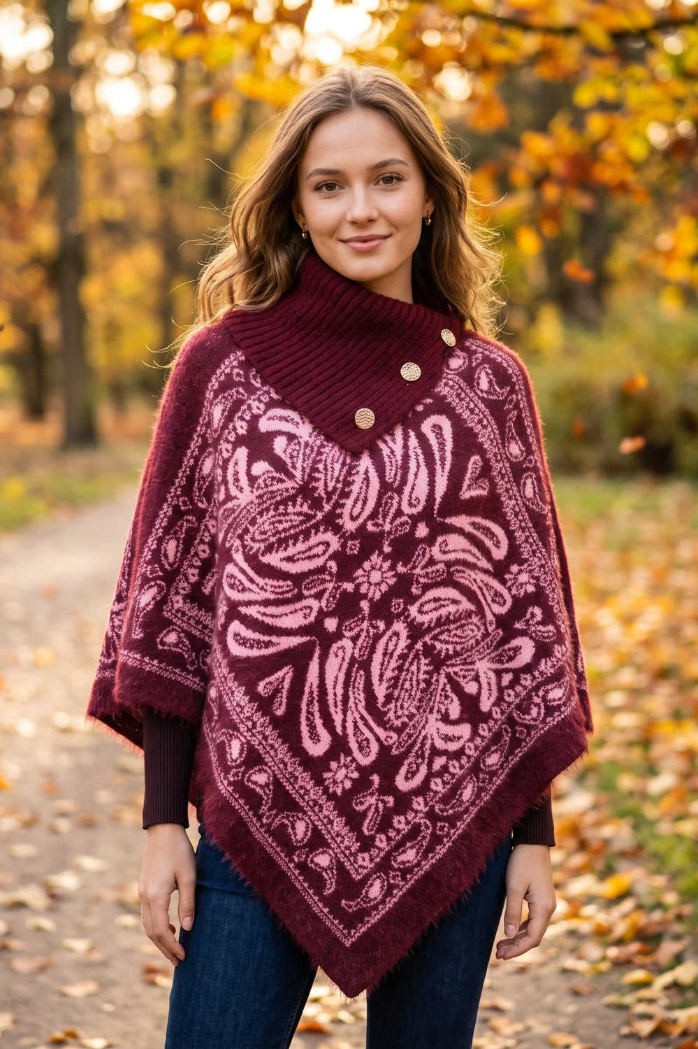 BANDANA PRINT KNIT PONCHO