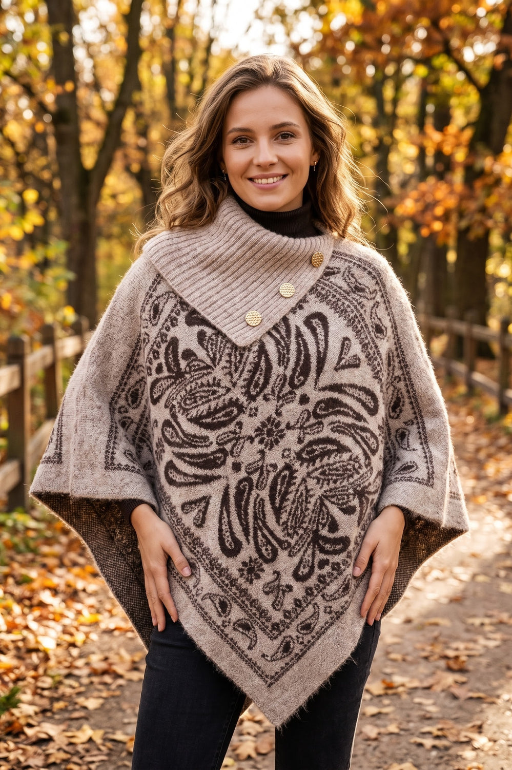BANDANA PRINT KNIT PONCHO