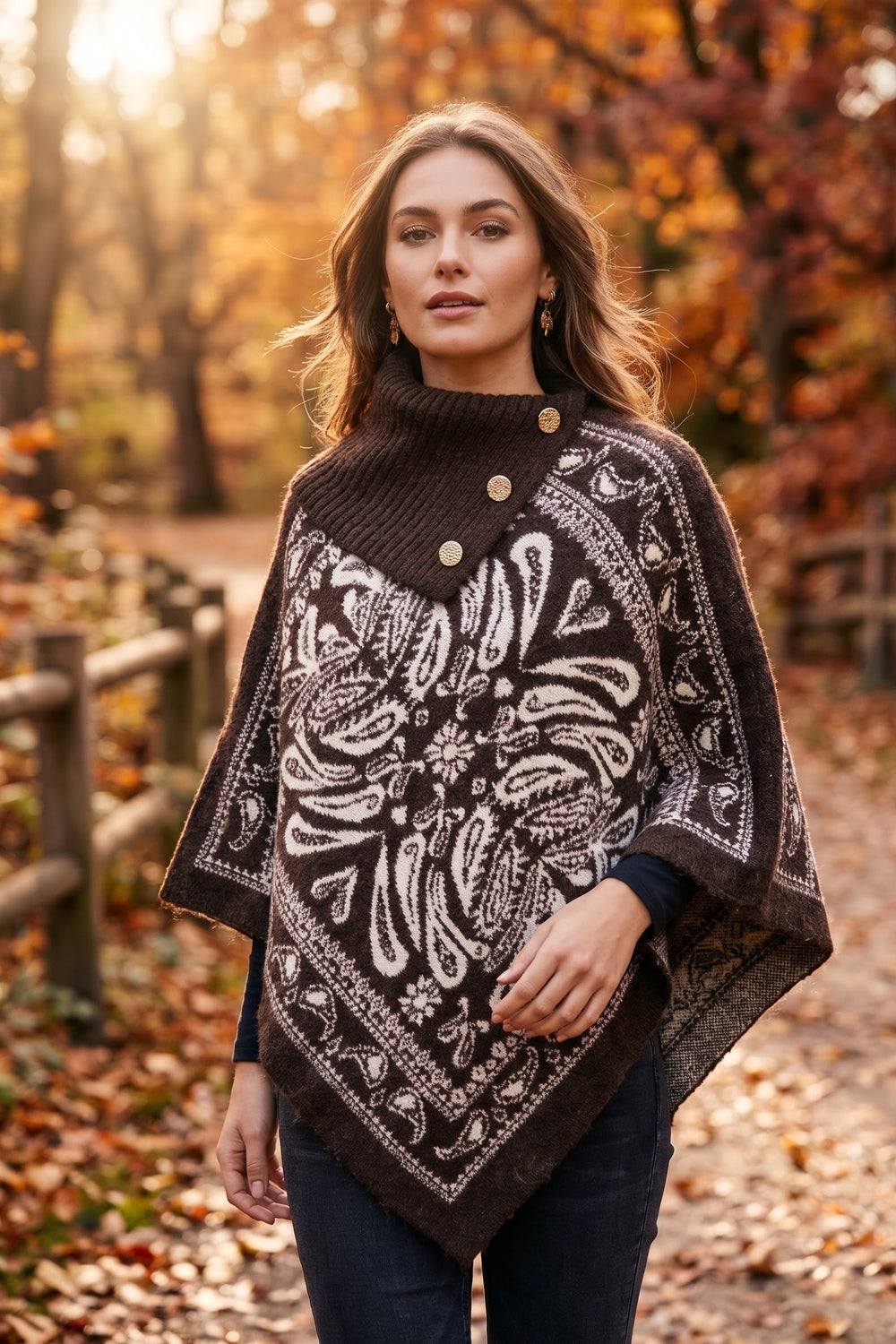 BANDANA PRINT KNIT PONCHO