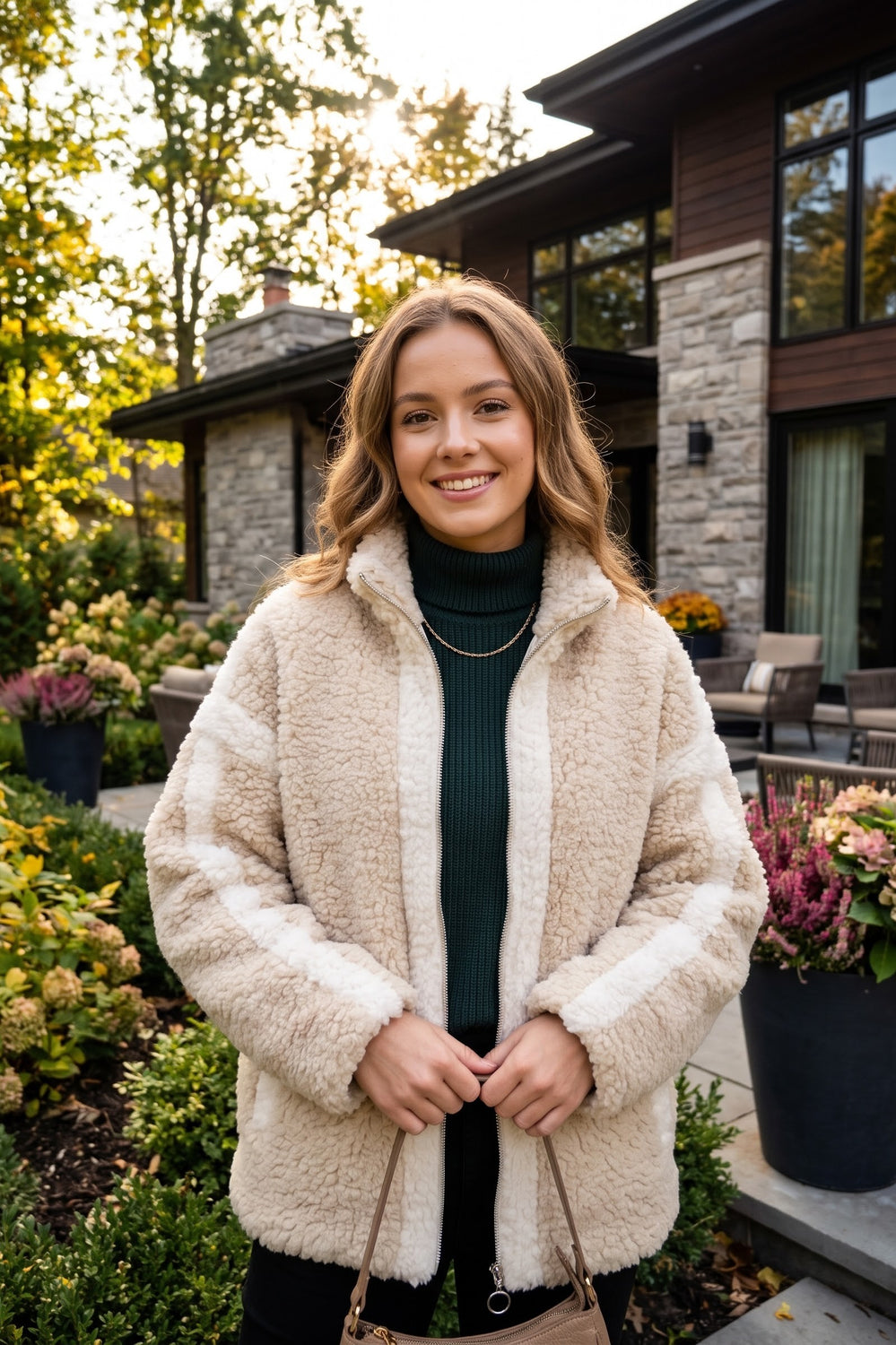 TEDDY FLEECE ZIP-UP COLOUR-BLOCK JACKET
