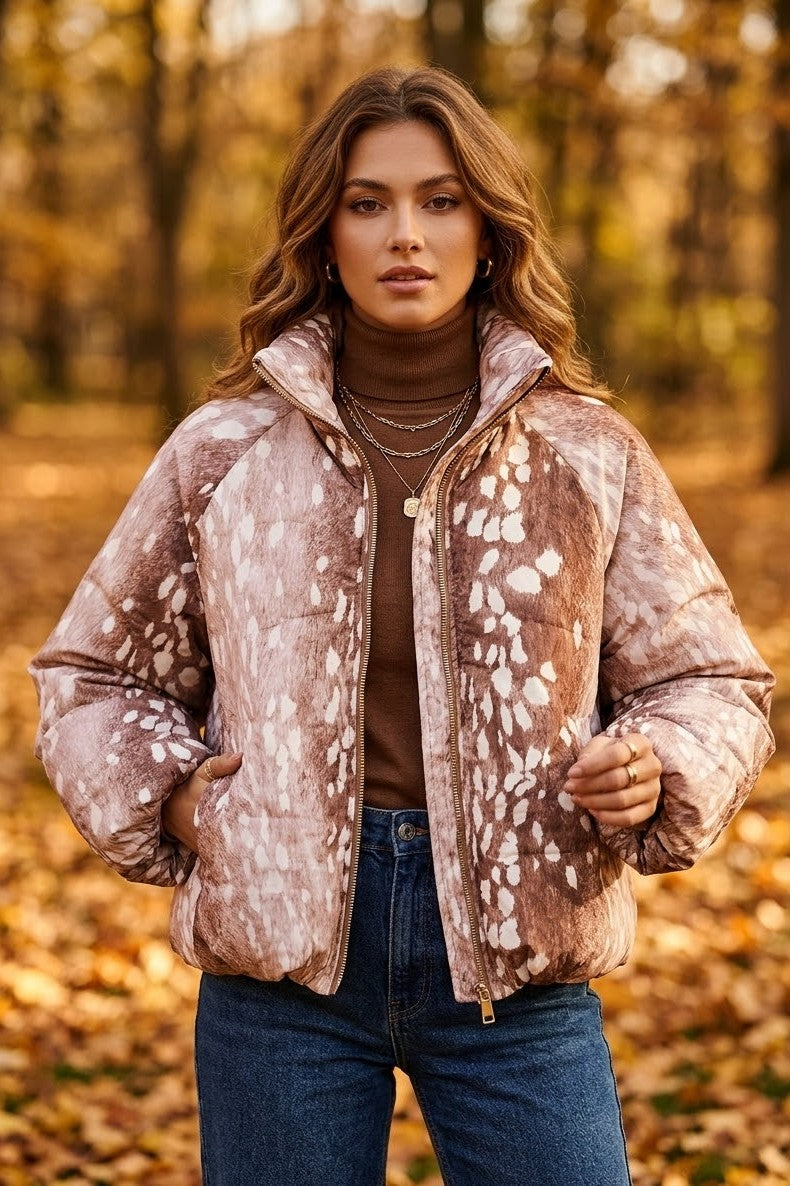 BAMBI PRINT BALLOON SLEEVE PADDED JACKET