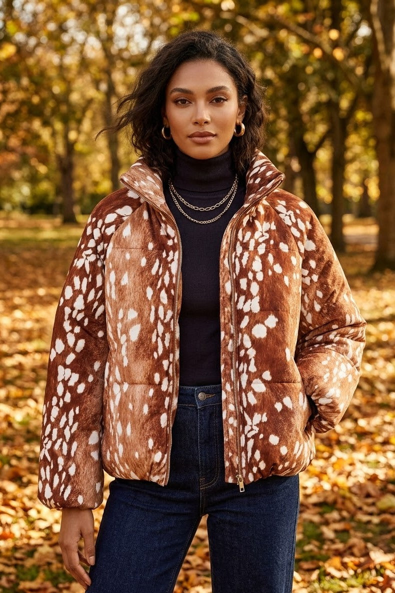 BAMBI PRINT BALLOON SLEEVE PADDED JACKET