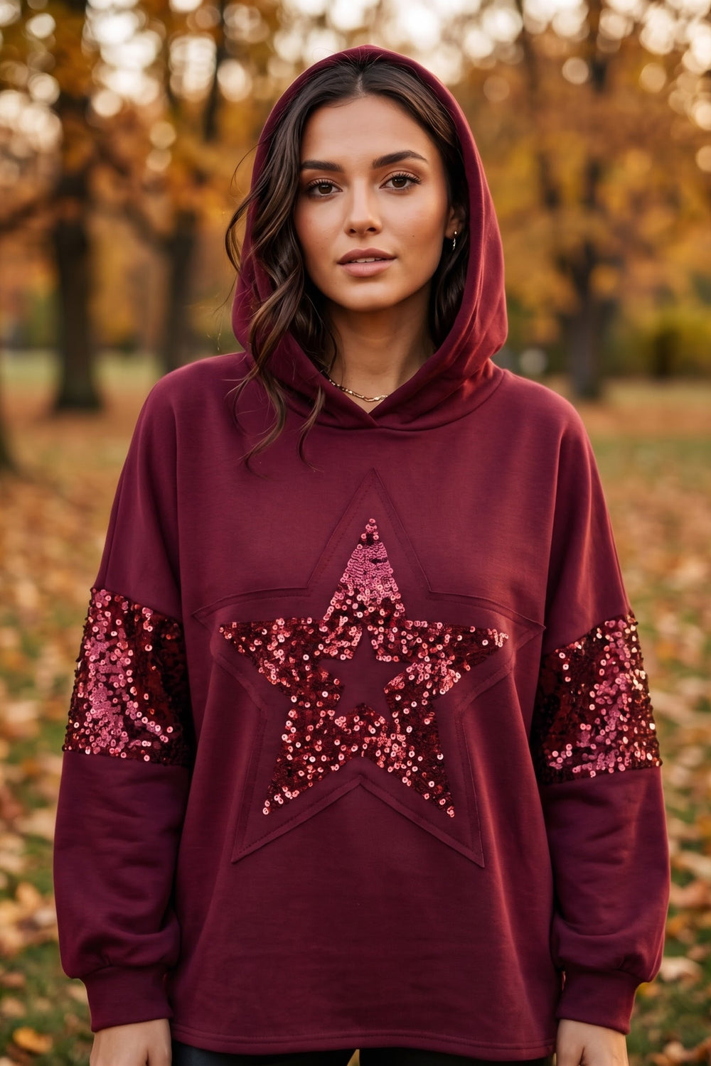 SEQUIN STAR SWEAT HOODIE