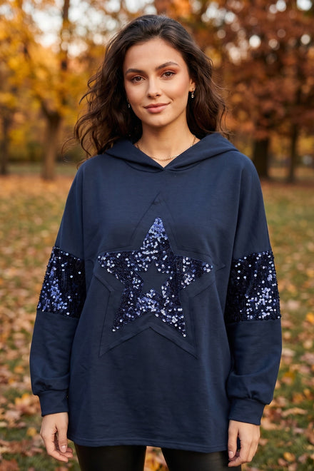 SEQUIN STAR SWEAT HOODIE