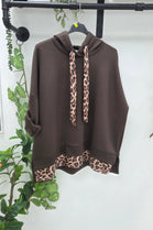 LEOPARD TRIM OVERSIZED DRAWSTRING HOODIE