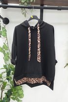 LEOPARD TRIM OVERSIZED DRAWSTRING HOODIE