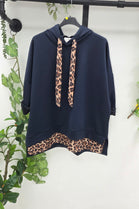 LEOPARD TRIM OVERSIZED DRAWSTRING HOODIE