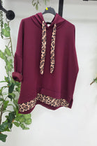 LEOPARD TRIM OVERSIZED DRAWSTRING HOODIE