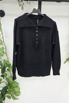 WIDE-COLLAR BUTTONED FINE KNIT JUMPER