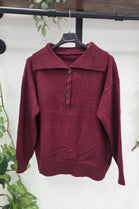 WIDE-COLLAR BUTTONED FINE KNIT JUMPER