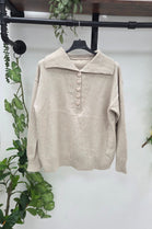 WIDE-COLLAR BUTTONED FINE KNIT JUMPER