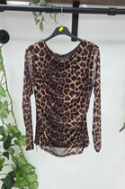 RUCHED MESH OVERLAY LEOPARD PRINT LONG SLEEVE TOP