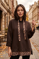 LEOPARD TRIM OVERSIZED DRAWSTRING HOODIE