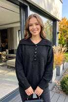 WIDE-COLLAR BUTTONED FINE KNIT JUMPER