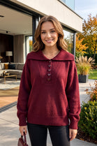 WIDE-COLLAR BUTTONED FINE KNIT JUMPER