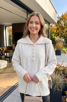 WIDE-COLLAR BUTTONED FINE KNIT JUMPER