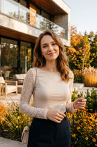 LACE SLEEVE CASHMERE BLEND TOP