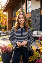 STRIPED BUTTON-DOWN LONG SLEEVE TOP