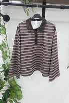 STRIPED BUTTON-DOWN LONG SLEEVE TOP