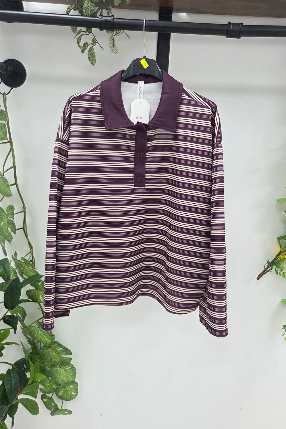 STRIPED BUTTON-DOWN LONG SLEEVE TOP