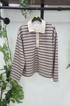 STRIPED BUTTON-DOWN LONG SLEEVE TOP