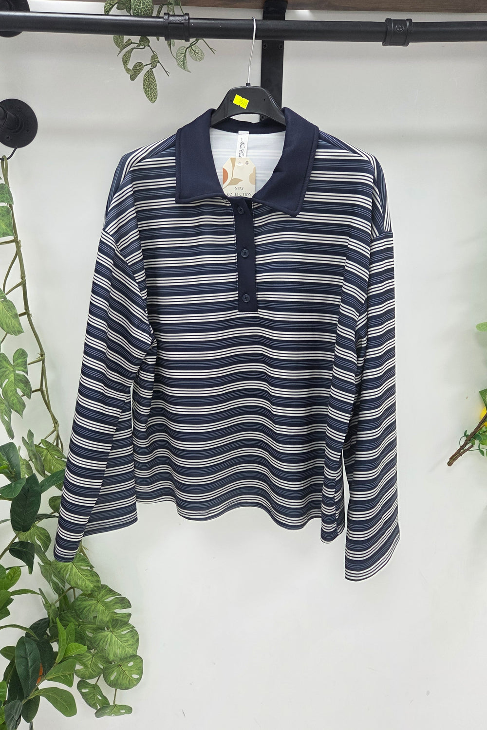 STRIPED BUTTON-DOWN LONG SLEEVE TOP