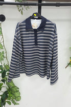 STRIPED BUTTON-DOWN LONG SLEEVE TOP