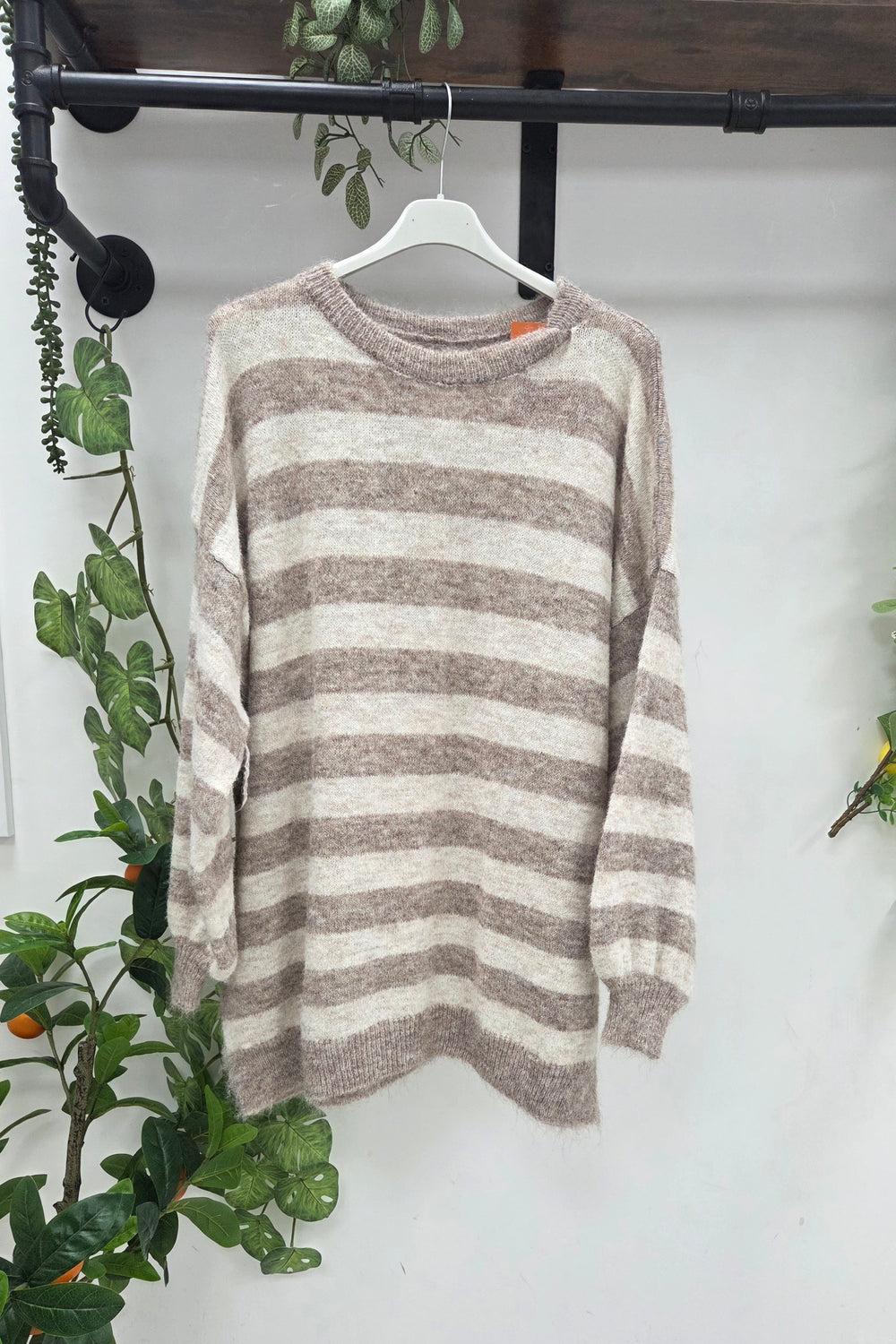 OVERSIZED STRIPED LONGLINE KNIT JUMPER