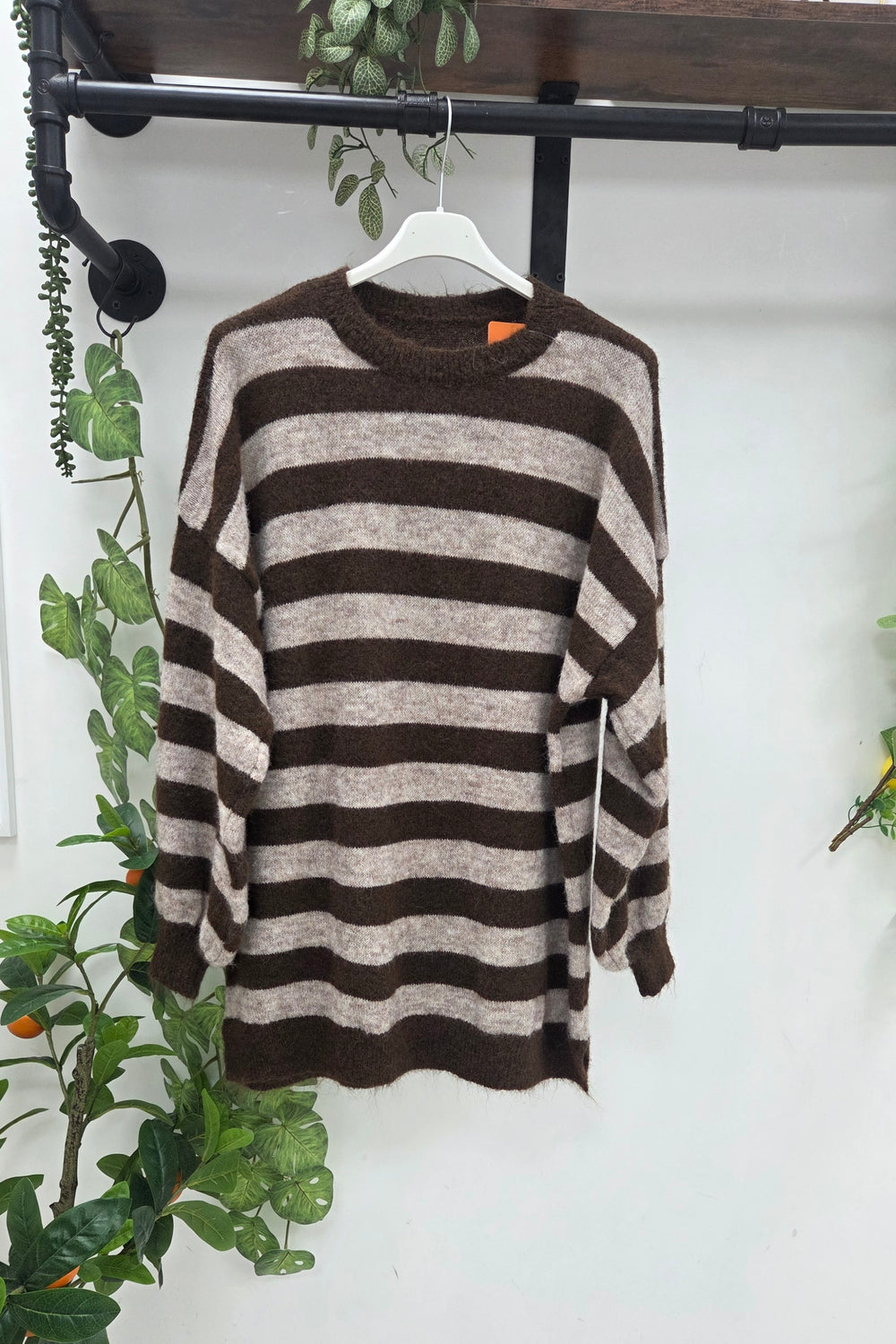 OVERSIZED STRIPED LONGLINE KNIT JUMPER
