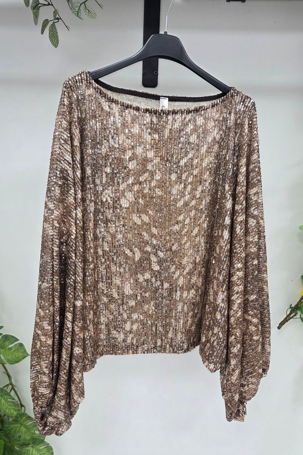 SEQUIN BALLOON SLEEVE TOP