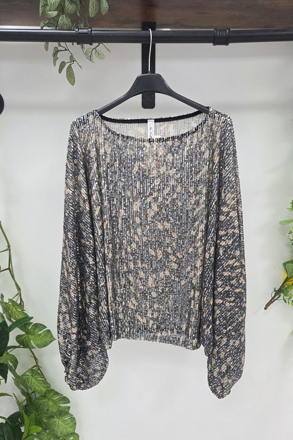 SEQUIN BALLOON SLEEVE TOP