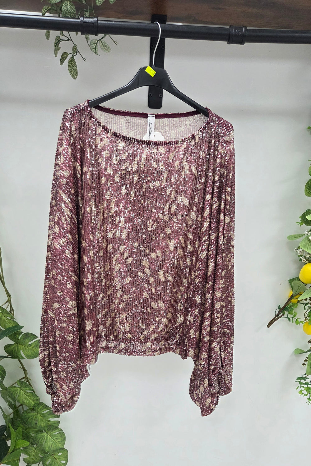 SEQUIN BALLOON SLEEVE TOP