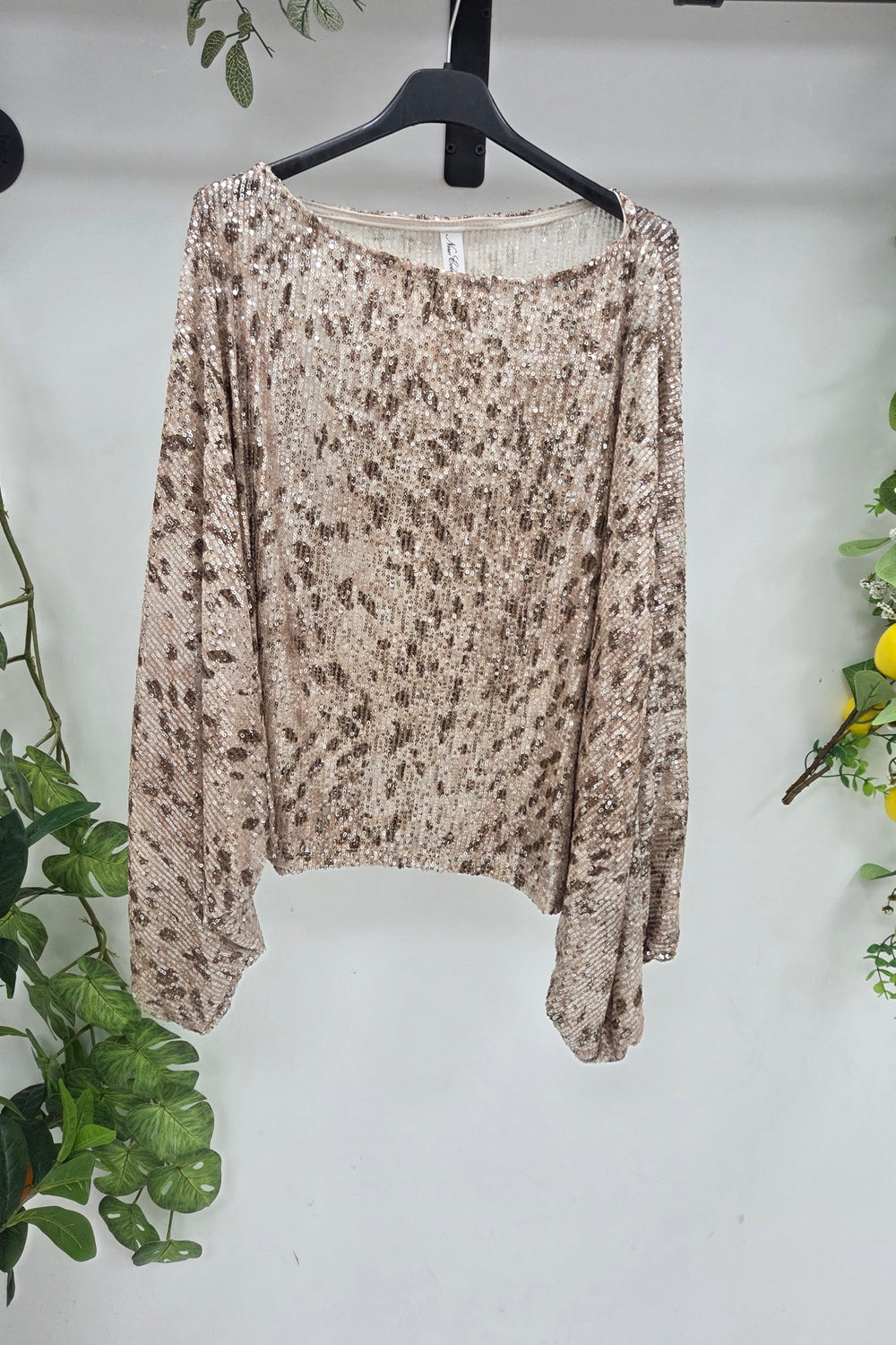 SEQUIN BALLOON SLEEVE TOP