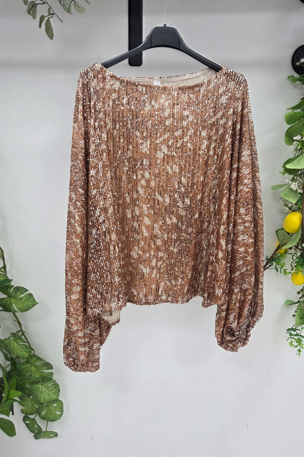 SEQUIN BALLOON SLEEVE TOP
